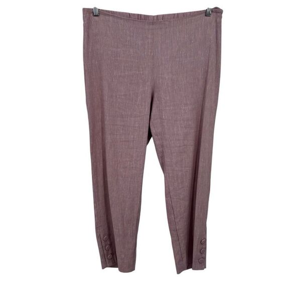 J. Jill Linen Stretch Pull On Cropped Pants Button Hem Pale Pink Large Petite - Picture 1 of 8